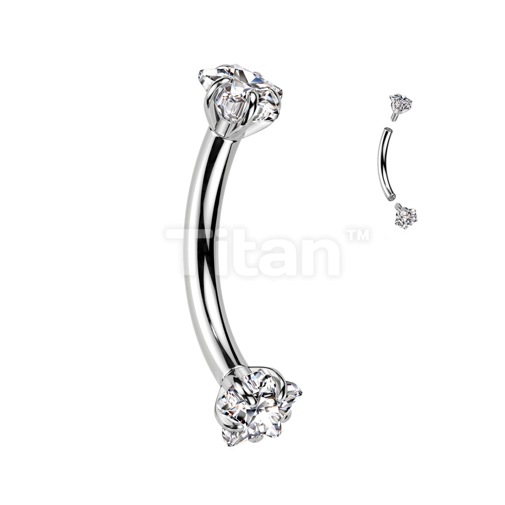 Implant Grade Titanium Internally Threaded Curved Barbell With Star Prong Set CZ Ends  - Image 2