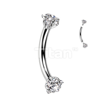 Implant Grade Titanium Internally Threaded Curved Barbell With Star Prong Set CZ Ends  - Image 2