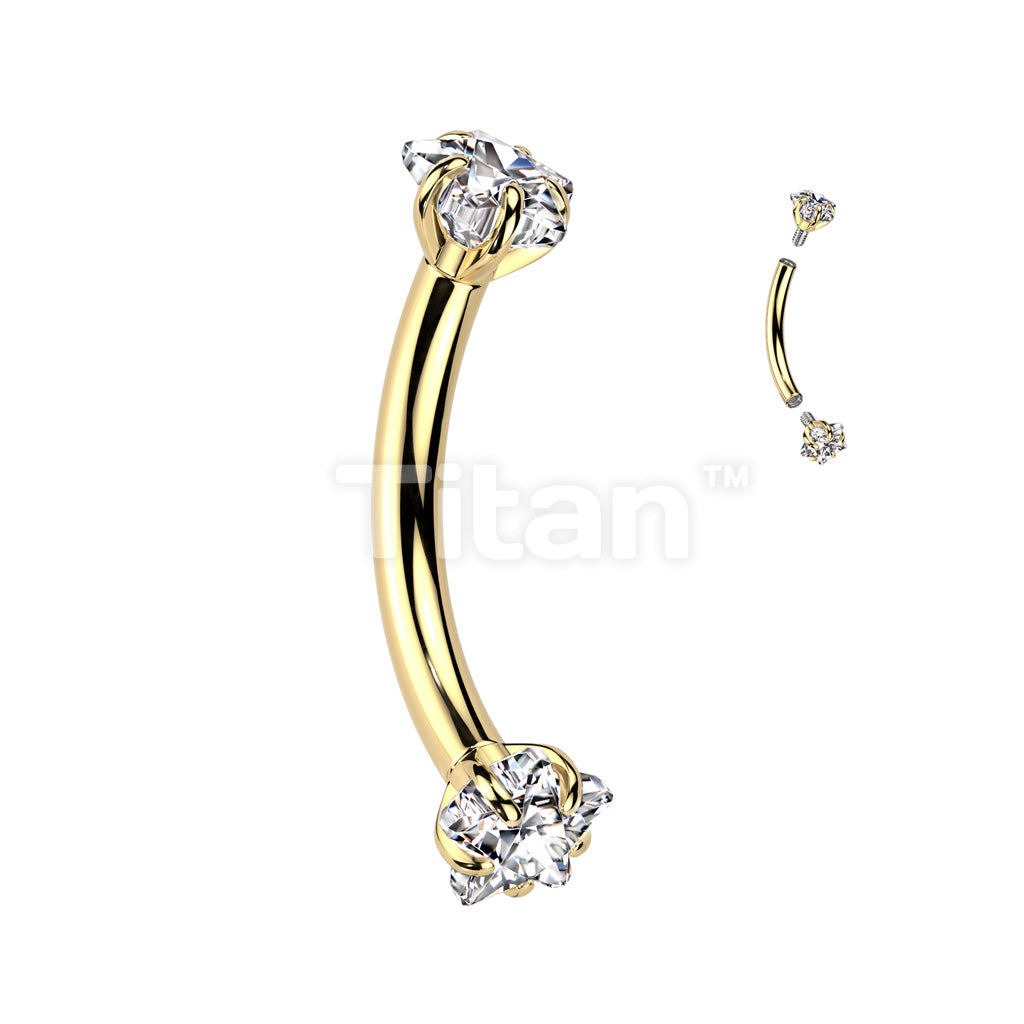 Implant Grade Titanium Internally Threaded Curved Barbell With Star Prong Set CZ Ends  - Image 3
