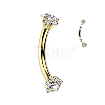 Implant Grade Titanium Internally Threaded Curved Barbell With Star Prong Set CZ Ends  - Image 3