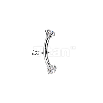 Implant Grade Titanium Internally Threaded Curved Barbell With Star Prong Set CZ Ends  - Image 4
