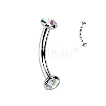 Implant Grade Titanium Internally Threaded Curved Barbell With Flat Bezel Set Crystal or Opal Ends - Image 2