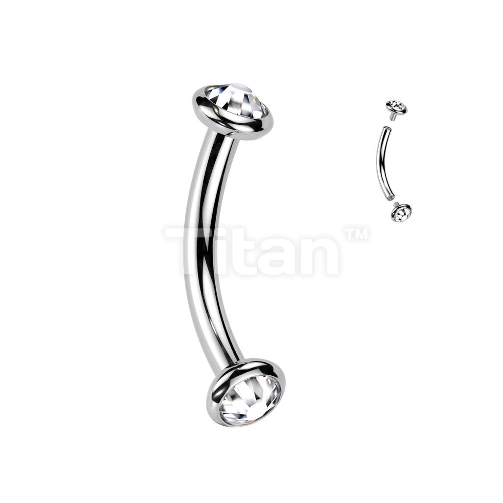 Implant Grade Titanium Internally Threaded Curved Barbell With Flat Bezel Set Crystal or Opal Ends - Image 3