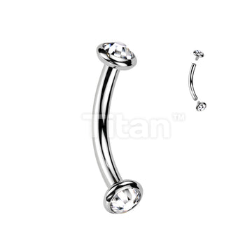 Implant Grade Titanium Internally Threaded Curved Barbell With Flat Bezel Set Crystal or Opal Ends - Image 3