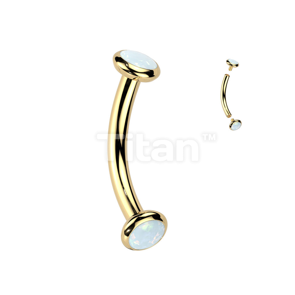 Implant Grade Titanium Internally Threaded Curved Barbell With Flat Bezel Set Crystal or Opal Ends - Image 4