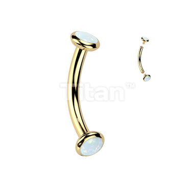 Implant Grade Titanium Internally Threaded Curved Barbell With Flat Bezel Set Crystal or Opal Ends - Image 4