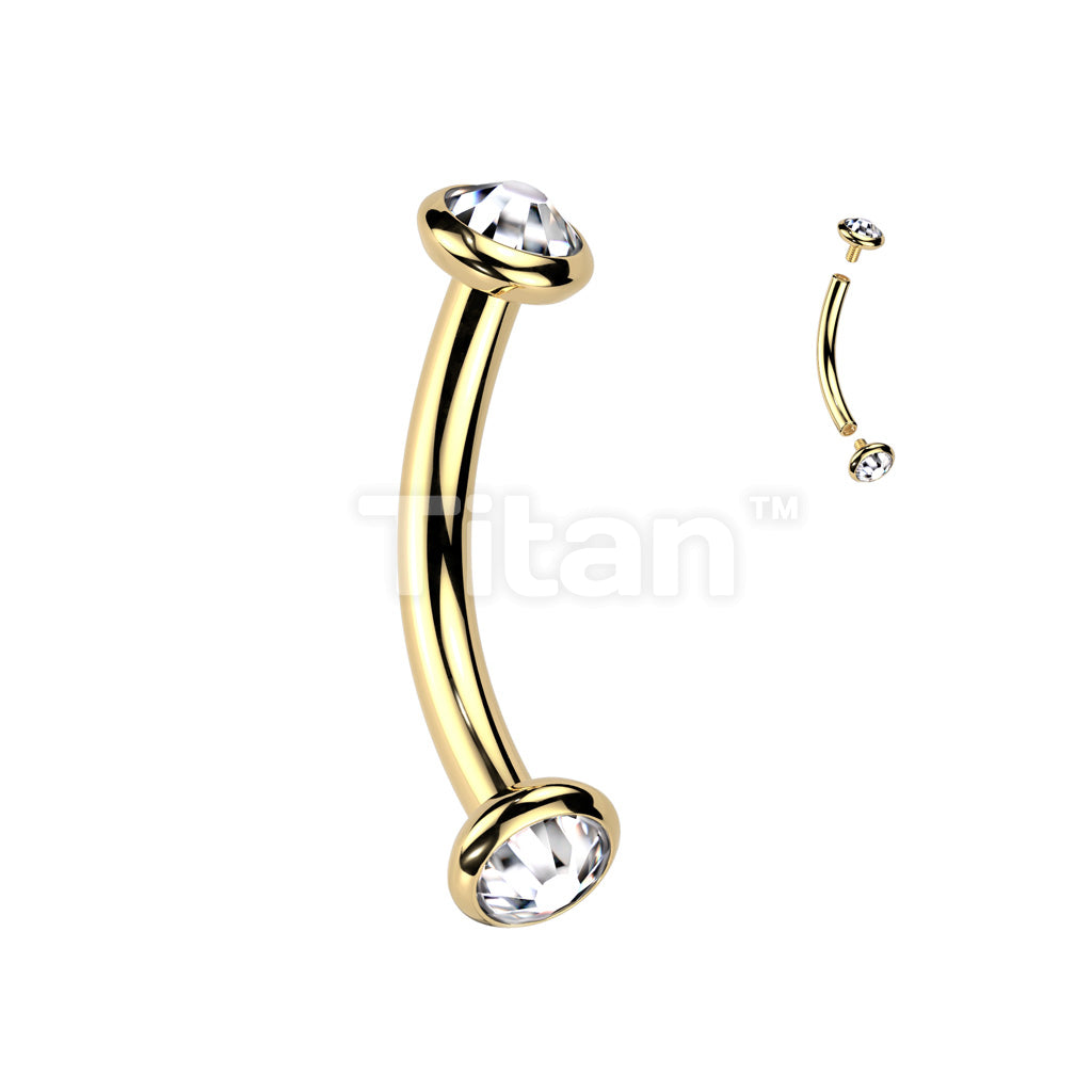 Implant Grade Titanium Internally Threaded Curved Barbell With Flat Bezel Set Crystal or Opal Ends - Image 5