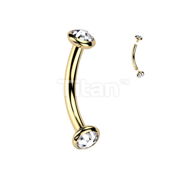 Implant Grade Titanium Internally Threaded Curved Barbell With Flat Bezel Set Crystal or Opal Ends - Image 5