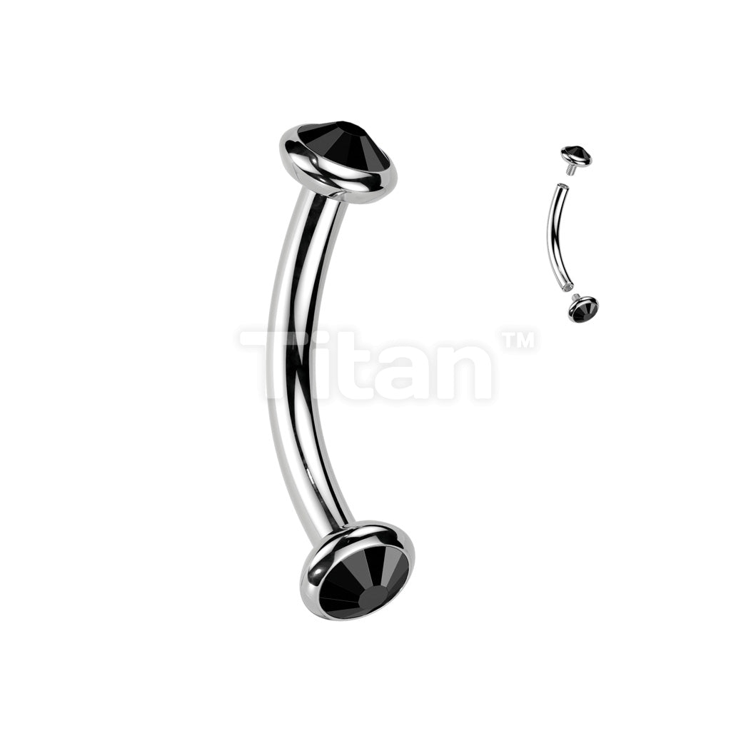 Implant Grade Titanium Internally Threaded Curved Barbell With Flat Bezel Set Crystal or Opal Ends - Image 6