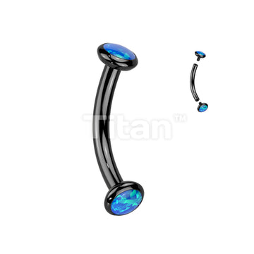 Implant Grade Titanium Internally Threaded Curved Barbell With Flat Bezel Set Crystal or Opal Ends - Image 7