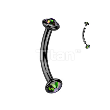 Implant Grade Titanium Internally Threaded Curved Barbell With Flat Bezel Set Crystal or Opal Ends - Image 8