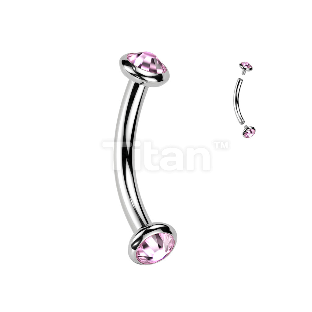 Implant Grade Titanium Internally Threaded Curved Barbell With Flat Bezel Set Crystal or Opal Ends - Image 9