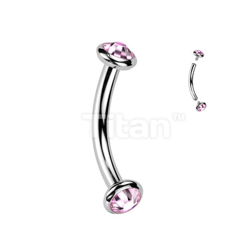 Implant Grade Titanium Internally Threaded Curved Barbell With Flat Bezel Set Crystal or Opal Ends - Image 9