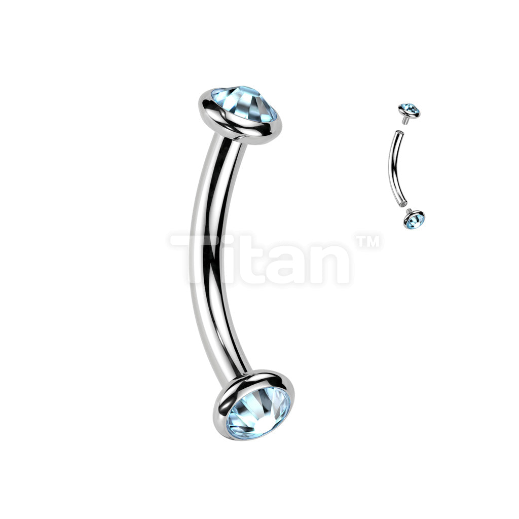 Implant Grade Titanium Internally Threaded Curved Barbell With Flat Bezel Set Crystal or Opal Ends - Image 10
