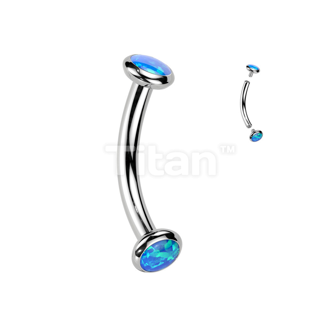 Implant Grade Titanium Internally Threaded Curved Barbell With Flat Bezel Set Crystal or Opal Ends - Image 12
