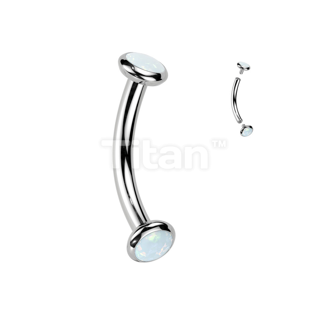Implant Grade Titanium Internally Threaded Curved Barbell With Flat Bezel Set Crystal or Opal Ends - Image 13