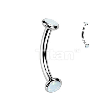 Implant Grade Titanium Internally Threaded Curved Barbell With Flat Bezel Set Crystal or Opal Ends - Image 13
