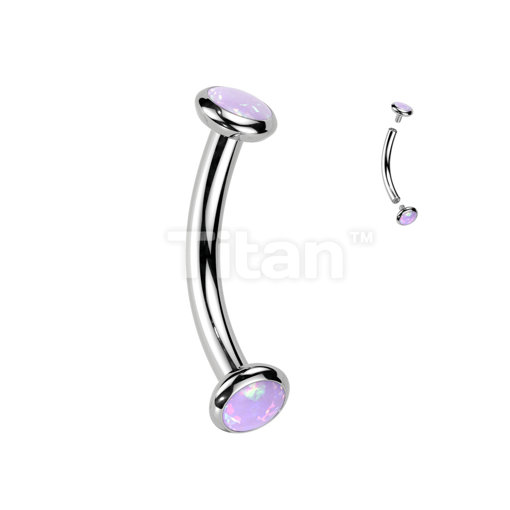 Implant Grade Titanium Internally Threaded Curved Barbell With Flat Bezel Set Crystal or Opal Ends - Image 15