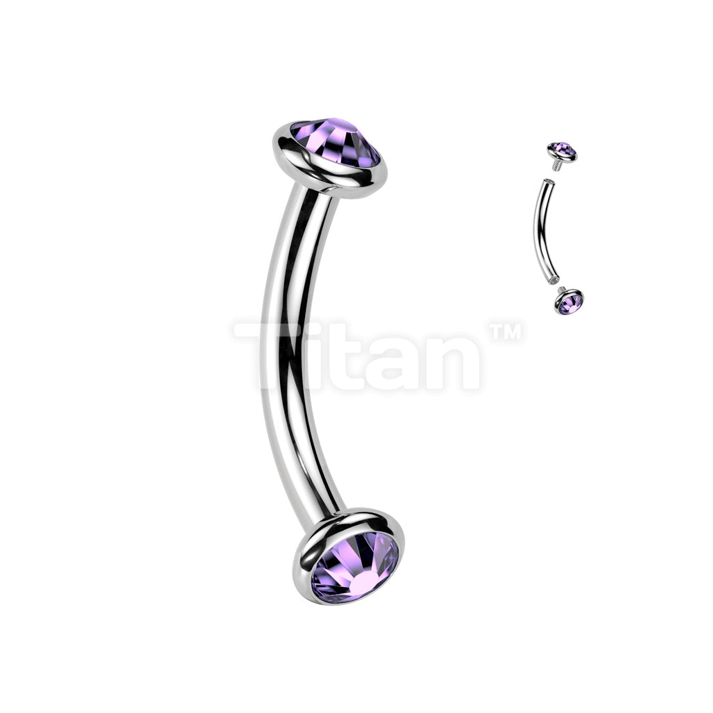Implant Grade Titanium Internally Threaded Curved Barbell With Flat Bezel Set Crystal or Opal Ends - Image 16