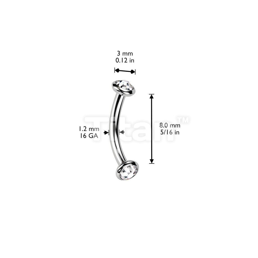 Implant Grade Titanium Internally Threaded Curved Barbell With Flat Bezel Set Crystal or Opal Ends - Image 17