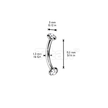 Implant Grade Titanium Internally Threaded Curved Barbell With Flat Bezel Set Crystal or Opal Ends - Image 17