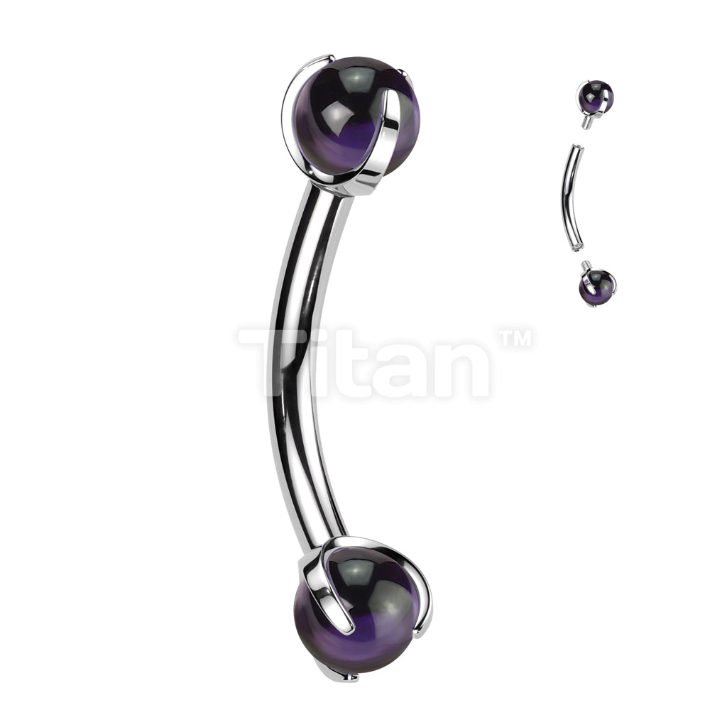Implant Grade Titanium Internally Threaded Curved Barbell With Claw Set Natural Stone Ends - Image 2
