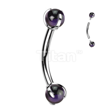 Implant Grade Titanium Internally Threaded Curved Barbell With Claw Set Natural Stone Ends - Image 2