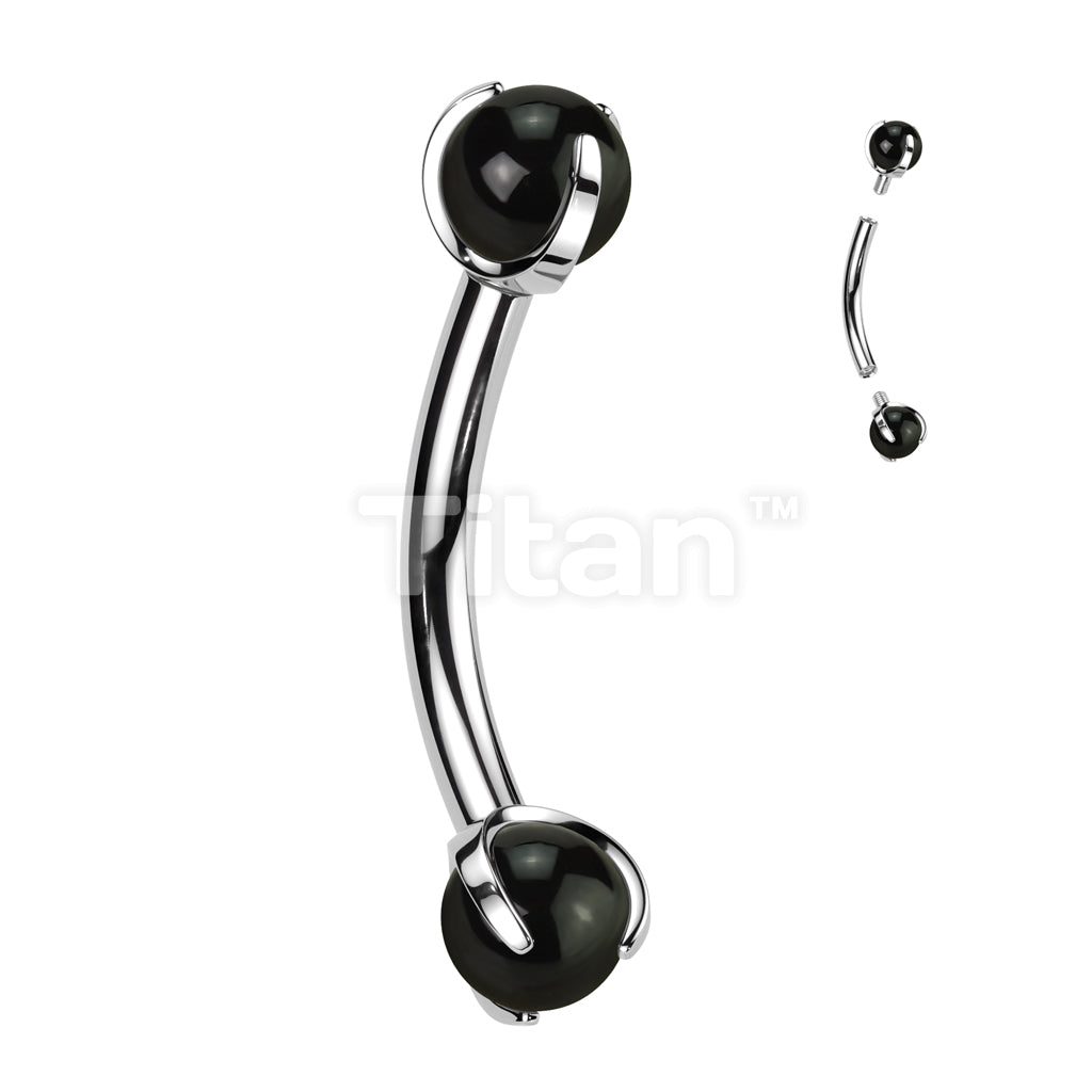Implant Grade Titanium Internally Threaded Curved Barbell With Claw Set Natural Stone Ends - Image 3