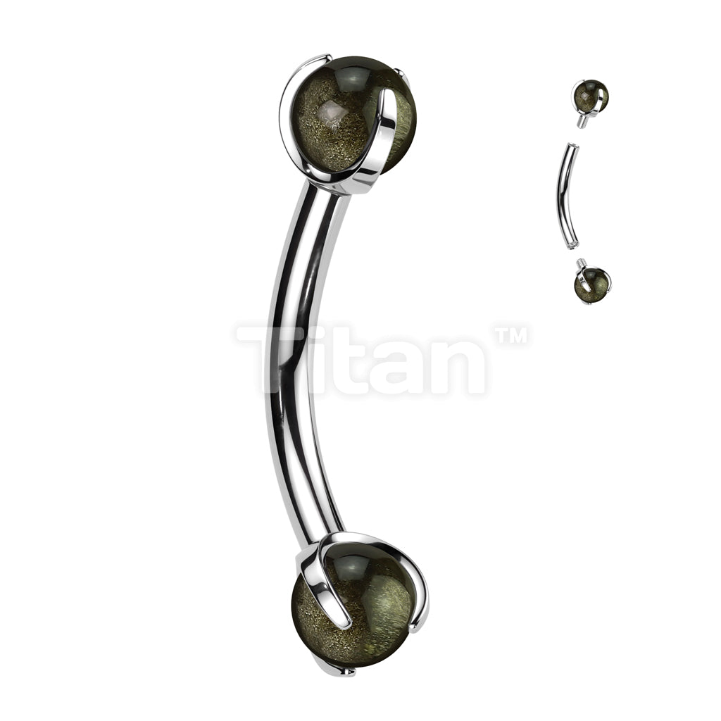Implant Grade Titanium Internally Threaded Curved Barbell With Claw Set Natural Stone Ends - Image 5
