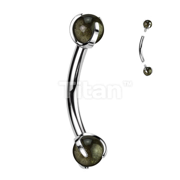 Implant Grade Titanium Internally Threaded Curved Barbell With Claw Set Natural Stone Ends - Image 5