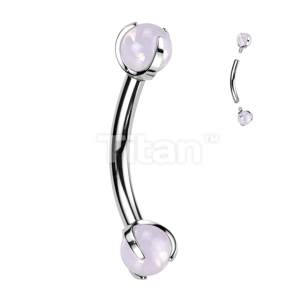 Implant Grade Titanium Internally Threaded Curved Barbell With Claw Set Natural Stone Ends - Image 7