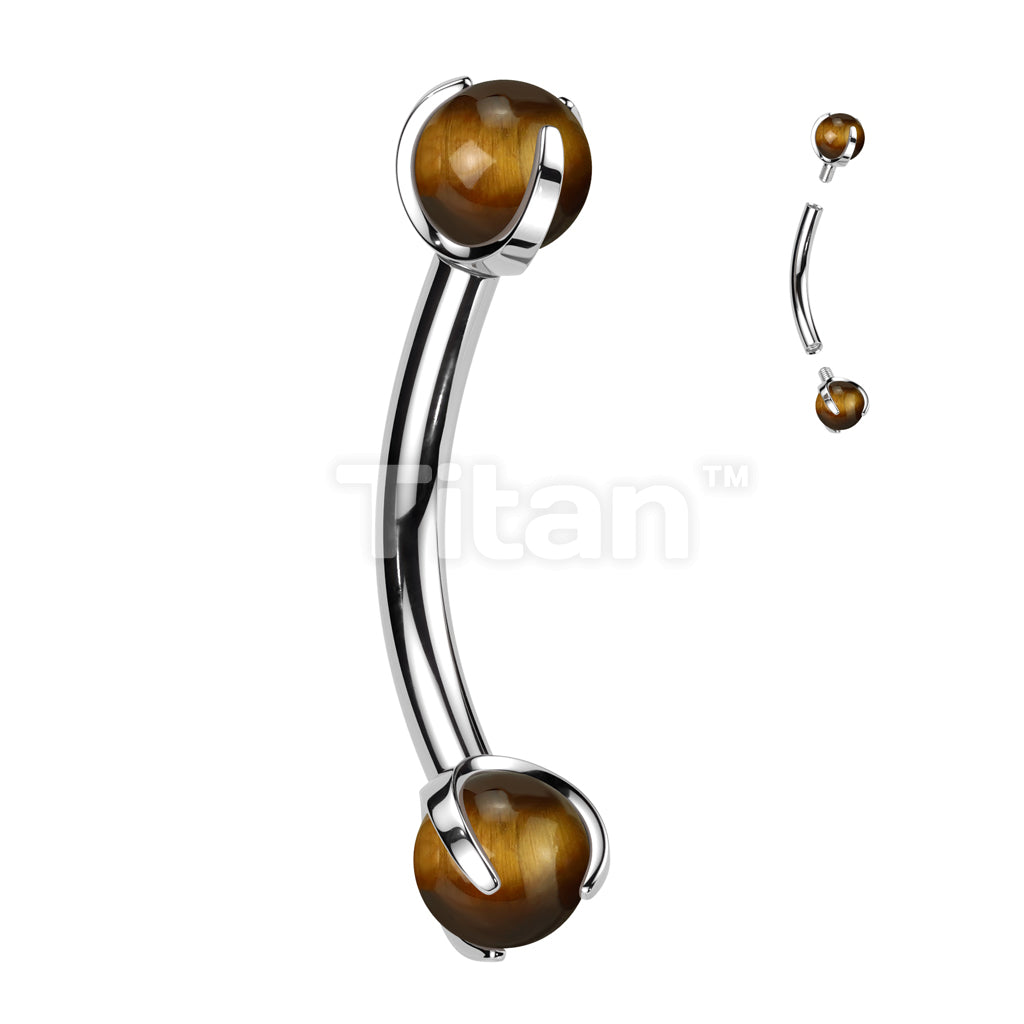Implant Grade Titanium Internally Threaded Curved Barbell With Claw Set Natural Stone Ends - Image 8