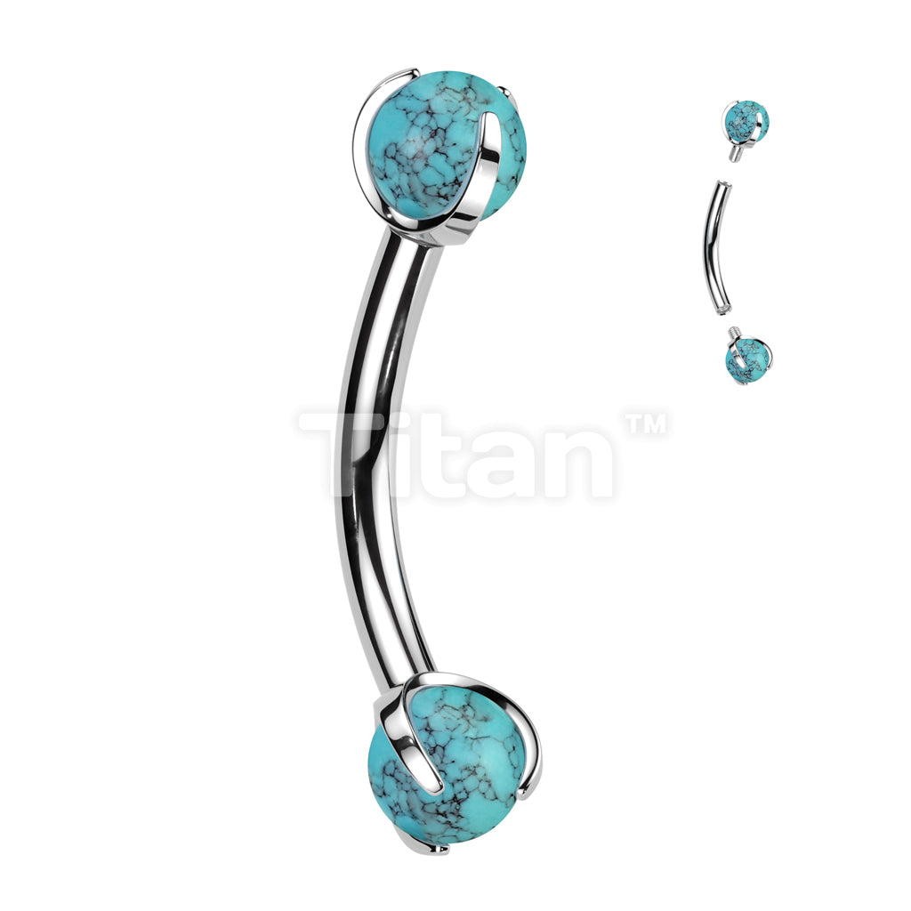 Implant Grade Titanium Internally Threaded Curved Barbell With Claw Set Natural Stone Ends - Image 9