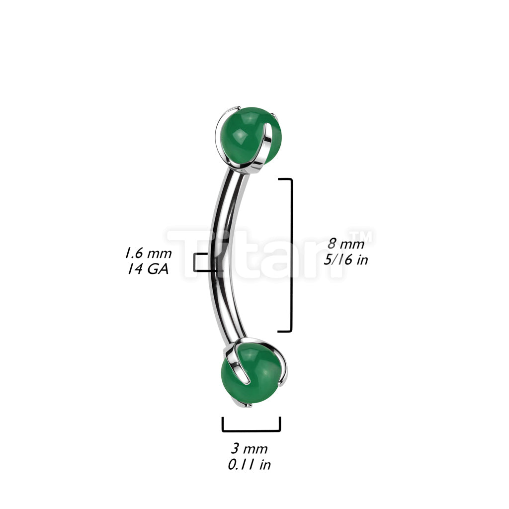 Implant Grade Titanium Internally Threaded Curved Barbell With Claw Set Natural Stone Ends - Image 10
