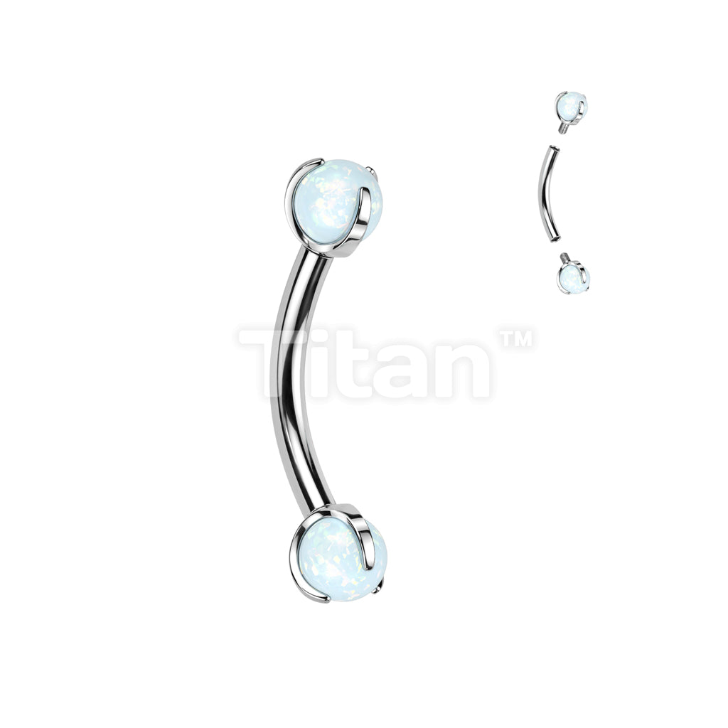 Implant Grade Titanium Internally Threaded Curved Barbell With Claw Set Opal Ball - Image 3