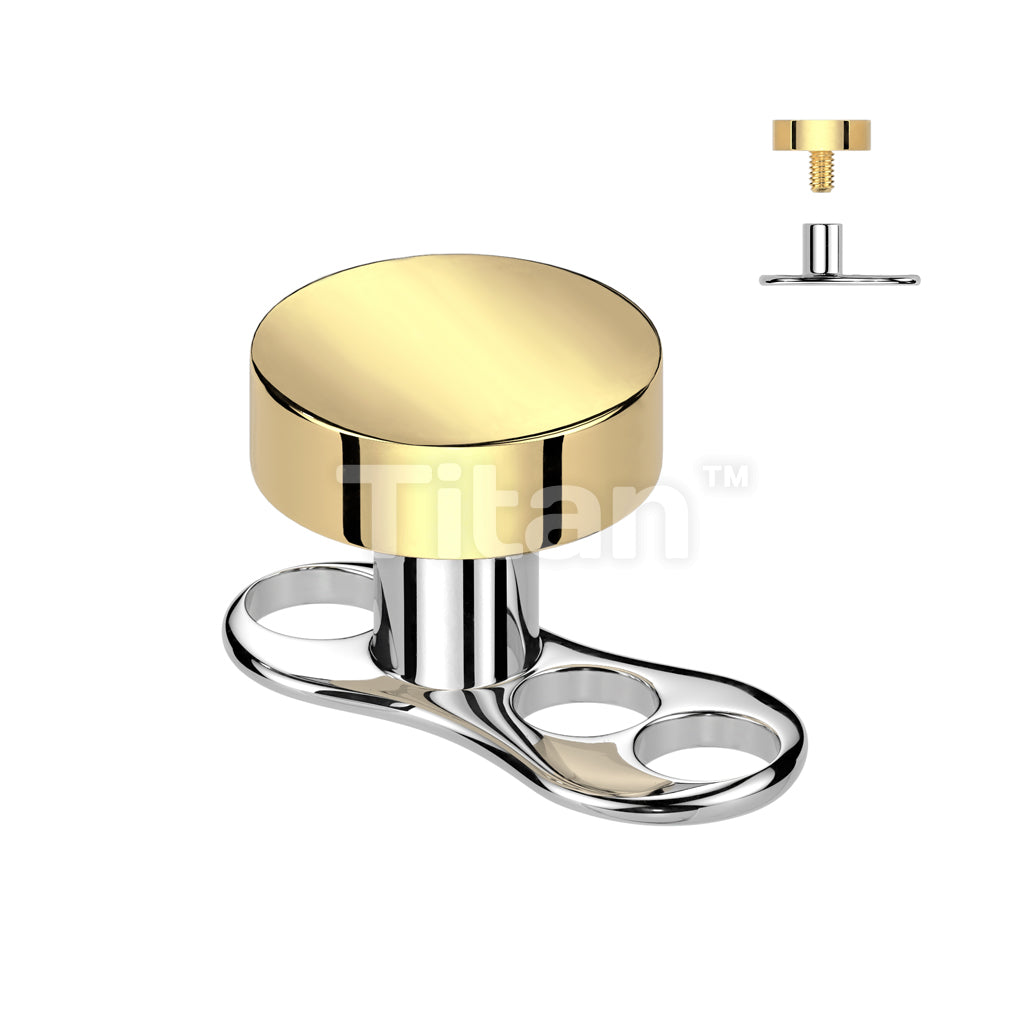 Implant Grade Titanium Internally Threaded 16 Gauge 3 Hole Dermal Anchors With 2mm Rise and Titanium Flat Round Top - Image 2