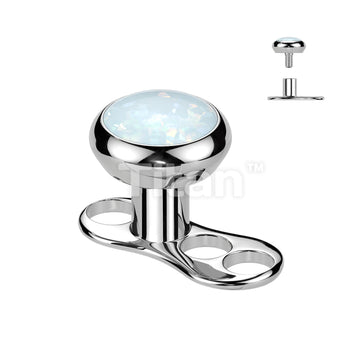 Implant Grade Titanium Internally Threaded 3 Hole Dermal Anchor With 2mm Rise and Titanium Flat Round Bezel Set Opal Top - Image 3