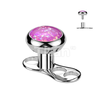 Implant Grade Titanium Internally Threaded 3 Hole Dermal Anchor With 2mm Rise and Titanium Flat Round Bezel Set Opal Top - Image 4