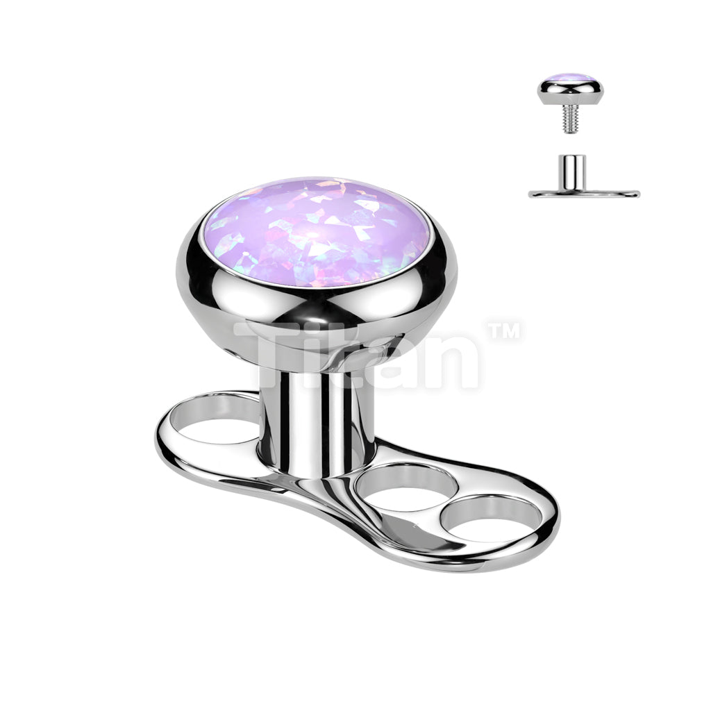 Implant Grade Titanium Internally Threaded 3 Hole Dermal Anchor With 2mm Rise and Titanium Flat Round Bezel Set Opal Top - Image 5
