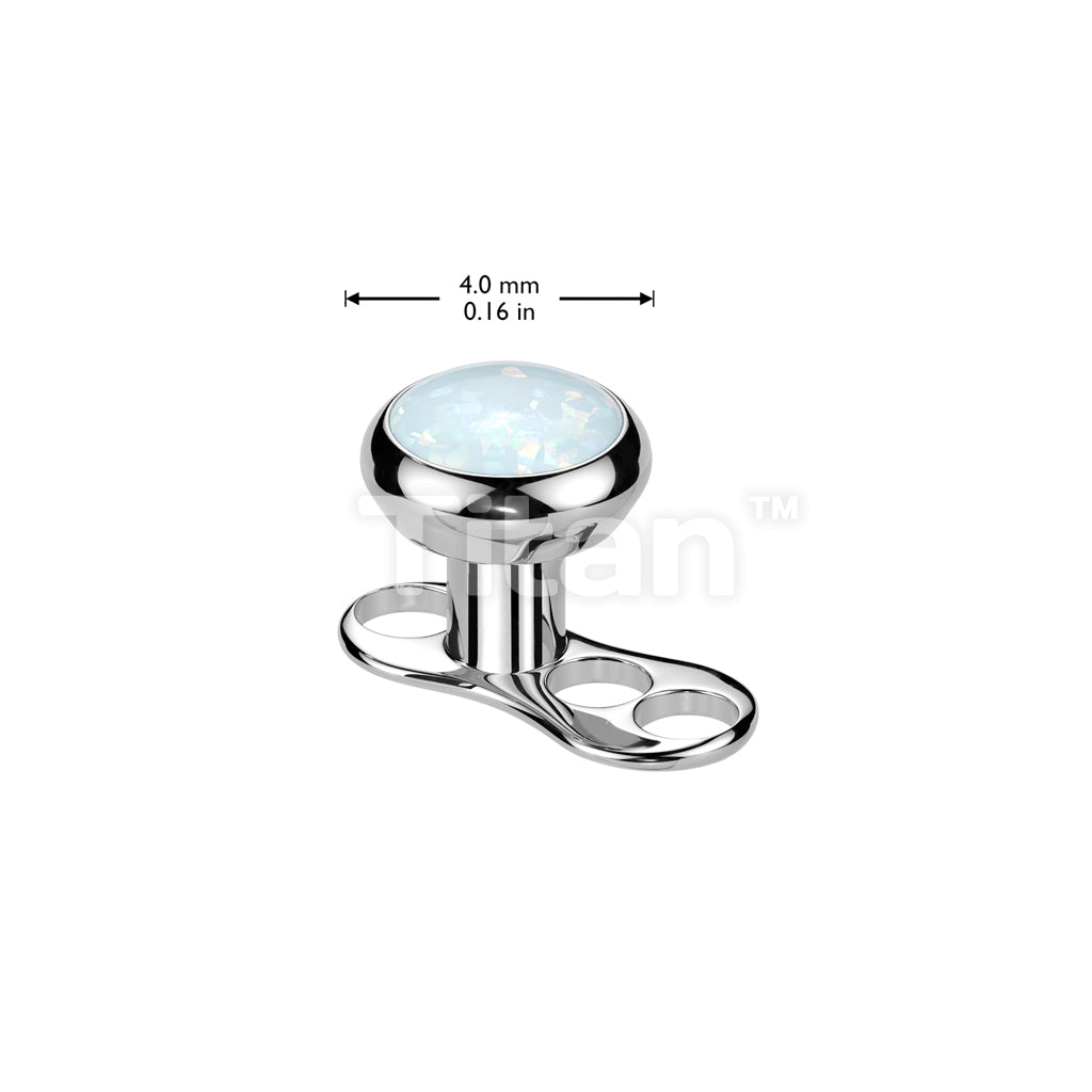Implant Grade Titanium Internally Threaded 3 Hole Dermal Anchor With 2mm Rise and Titanium Flat Round Bezel Set Opal Top - Image 6