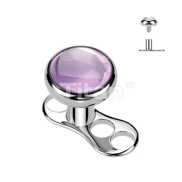 Titanium Internally Threaded 3 Hole Dermal Anchor With Bezel Set Natural Stone Top - Image 2