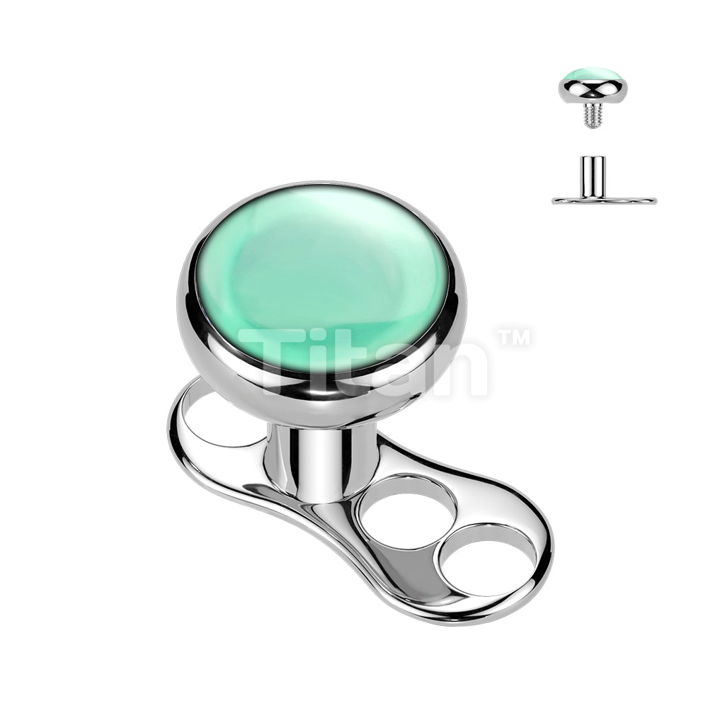 Titanium Internally Threaded 3 Hole Dermal Anchor With Bezel Set Natural Stone Top - Image 4