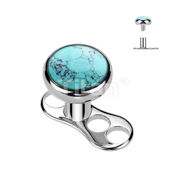 Titanium Internally Threaded 3 Hole Dermal Anchor With Bezel Set Natural Stone Top - Image 6