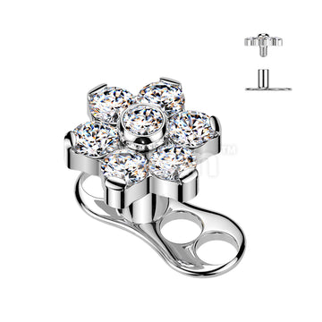 Titanium Internally Threaded 3 Hole Dermal Anchor With CZ Flower Top - Image 2