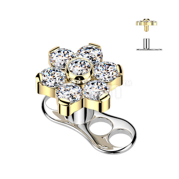 Titanium Internally Threaded 3 Hole Dermal Anchor With CZ Flower Top - Image 3