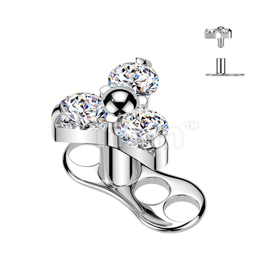 Titanium Internally Threaded 3 Hole Dermal Anchor With CZ Triangle Top - Image 2
