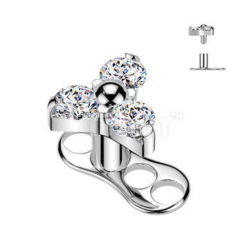Titanium Internally Threaded 3 Hole Dermal Anchor With CZ Triangle Top - Image 2