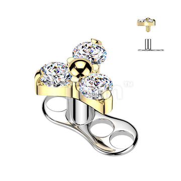 Titanium Internally Threaded 3 Hole Dermal Anchor With CZ Triangle Top - Image 3