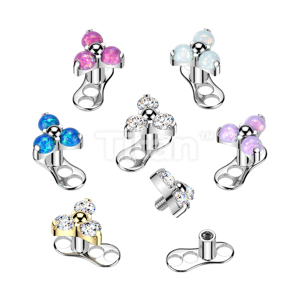 Titanium Internally Threaded 3 Hole Dermal Anchor With CZ Triangle Top
