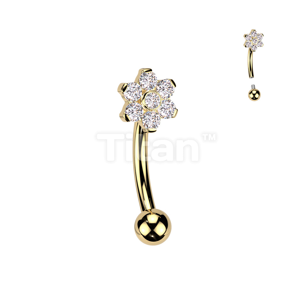 Implant Grade Titanium Internally Threaded Curved Barbell With CZ Flower Top - Image 2
